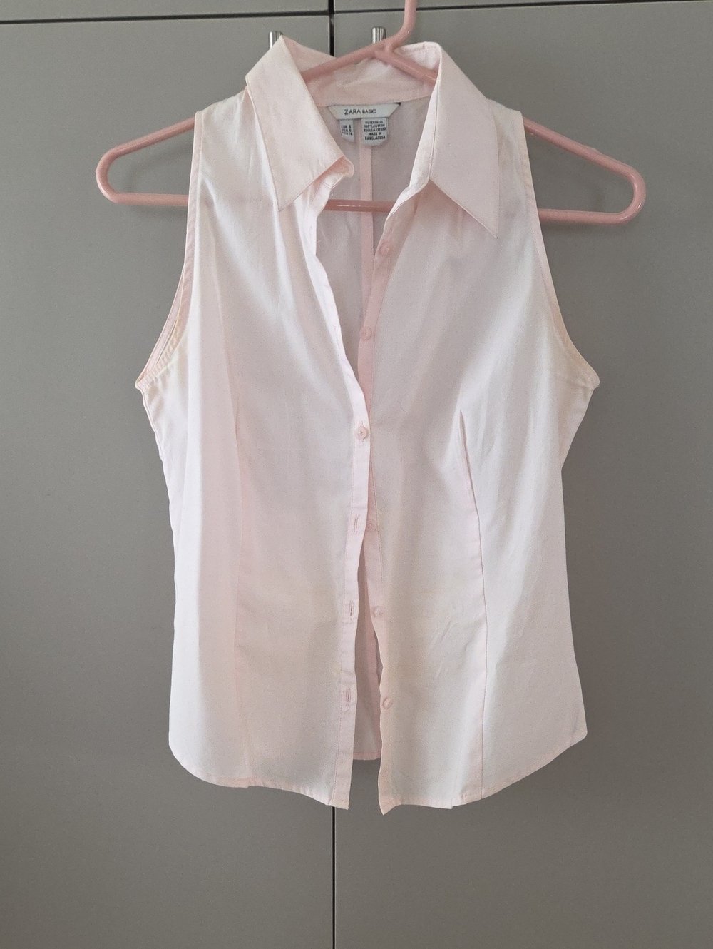 Zara Light Pink Sleeveless Fitted Button-Down Shirt